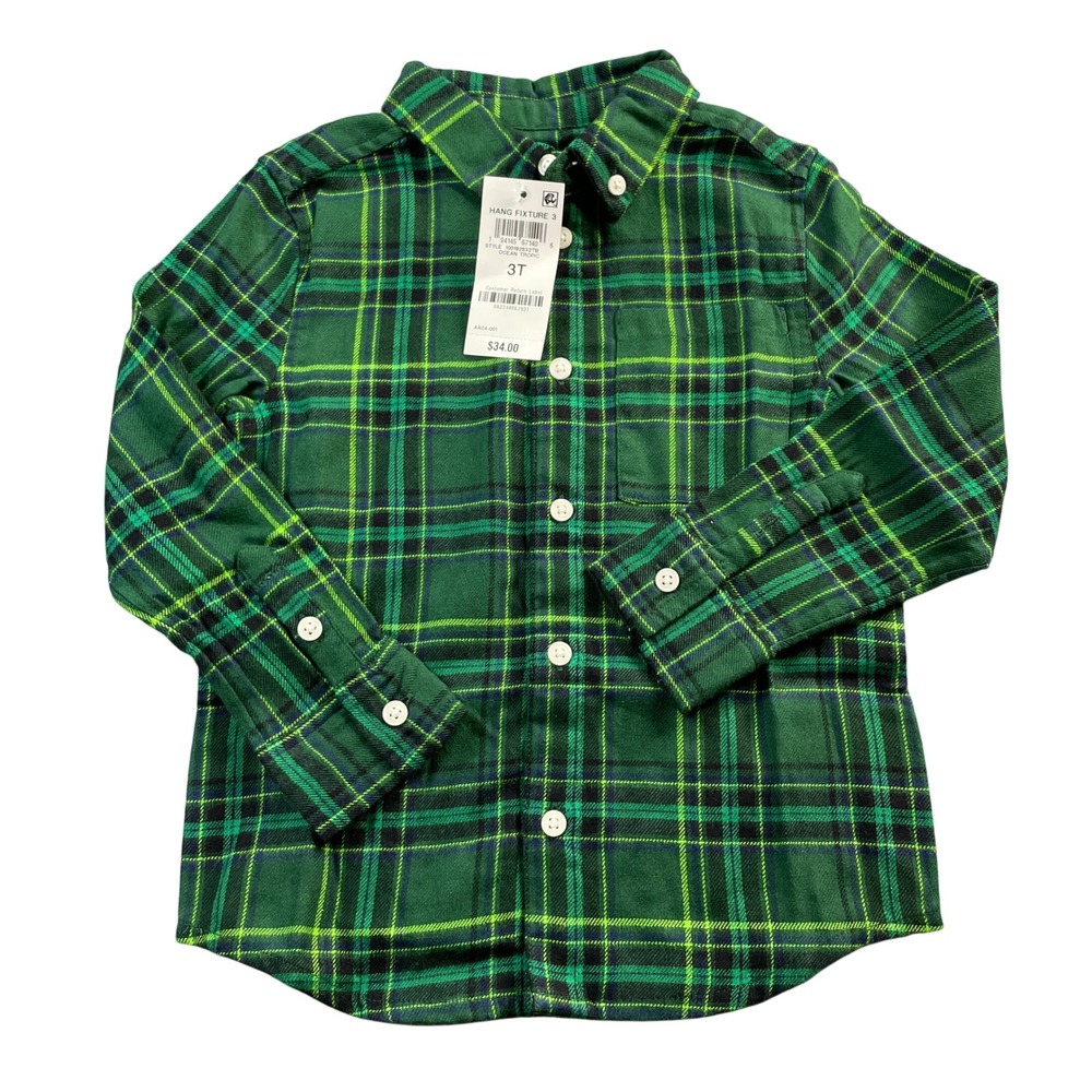 Epic Threads Kids Green Plaid Flannel Shirt Size 3T Button Down Long Sleeve NWT‎